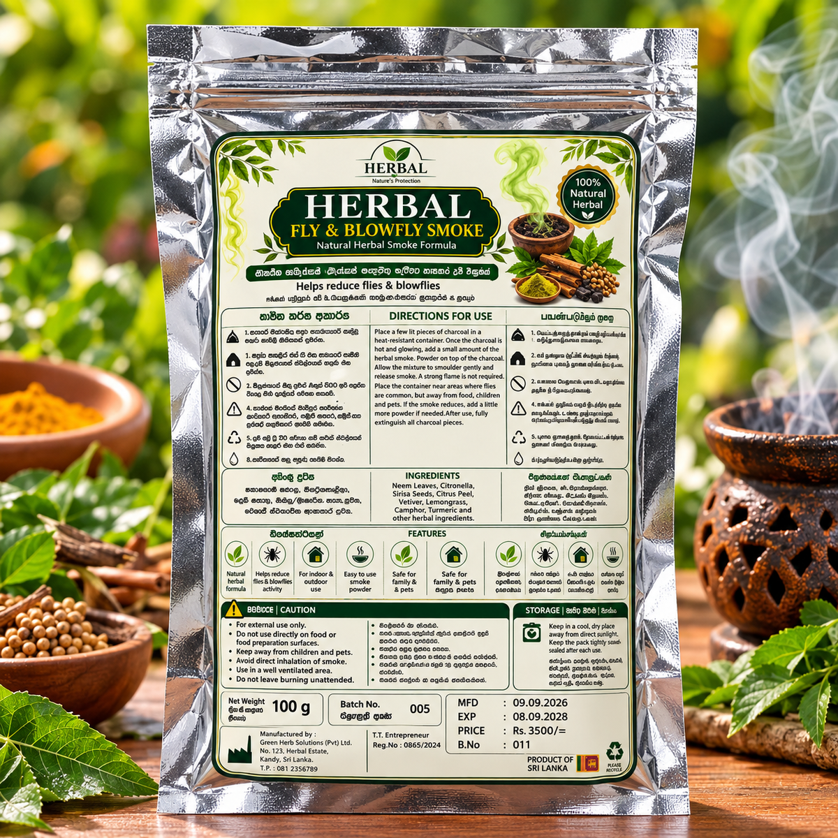 Natural Herbal Smoke Mixture for Repelling Houseflies and Flies