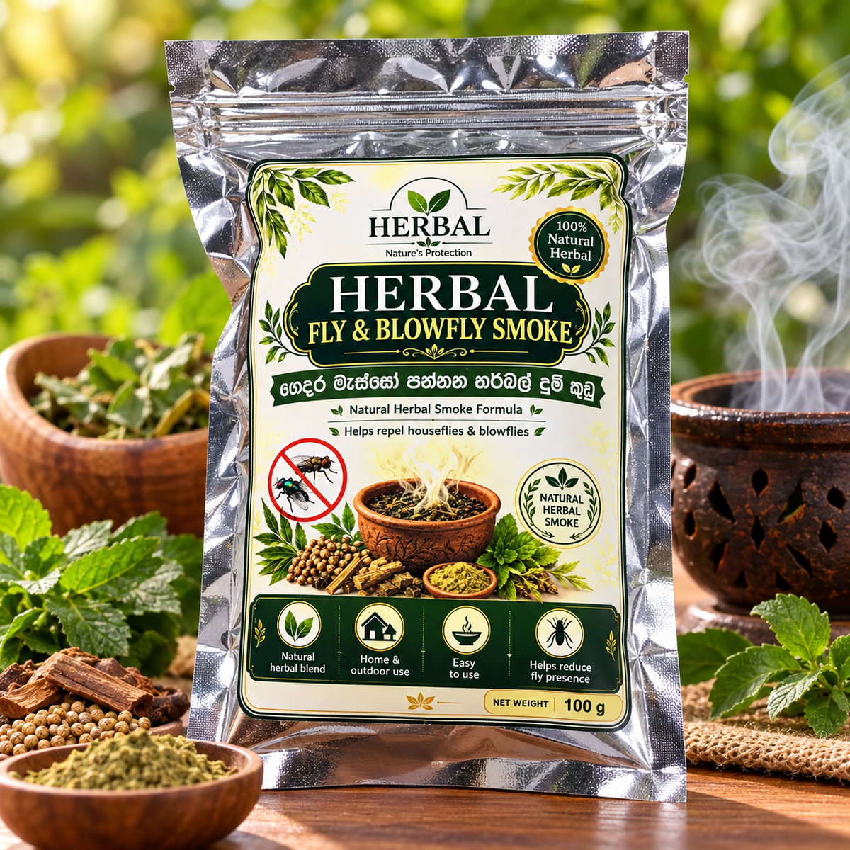 Natural Herbal Smoke Mixture for Repelling Houseflies and Flies